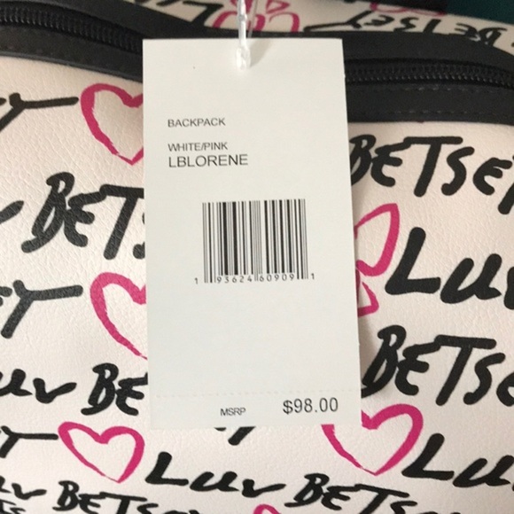 Betsey Johnson White Pink Black Script Heart Backpack main image 5